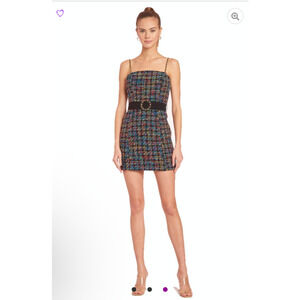 Amanda Uprichard Size M Tweed Belted Hasley Dress Mini Bodycon Multicolor ￼